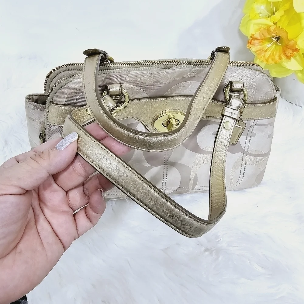 Coach Penelope signature satchel handbag cream and gold